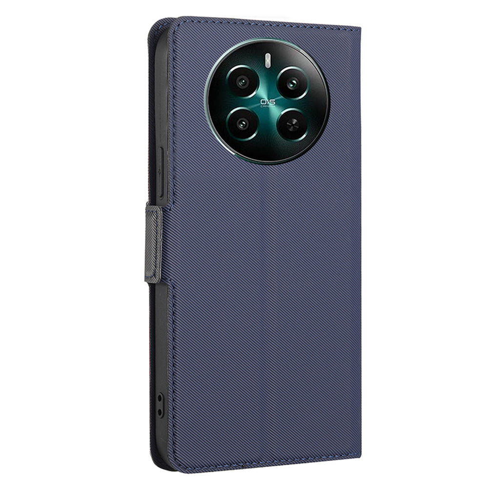 For Realme 12+ 5G Case Card Slots Leather Phone Cover Twill Texture - Blue