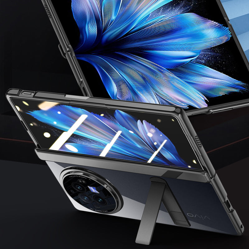 For vivo X Fold3 Case Clear PC+Acrylic Kickstand Phone Shell with Anti-Spy Screen Film - Silver