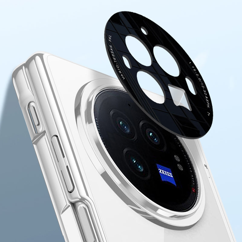 For vivo X Fold3 Clear Case Hinge Protection Magnetic Kickstand Phone Cover with Tempered Glass Film - Silver