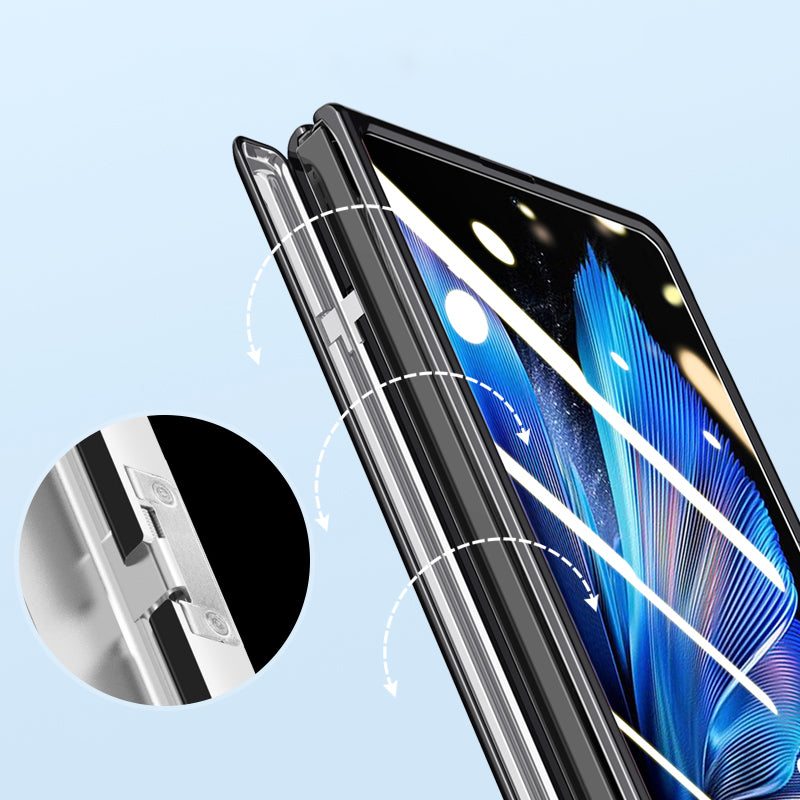 For vivo X Fold3 Clear Case Hinge Protection Magnetic Kickstand Phone Cover with Tempered Glass Film - Silver