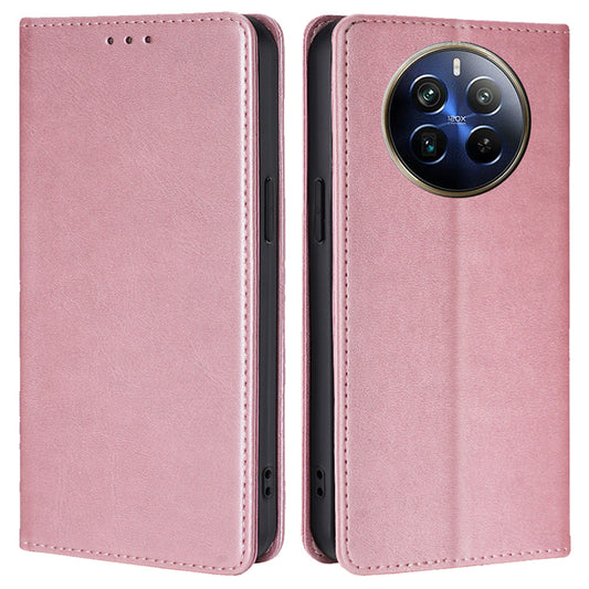 For Realme 12 Pro 5G / 12 Pro+ 5G Leather Case Magnetic Closure Wallet Phone Cover - Rose Gold