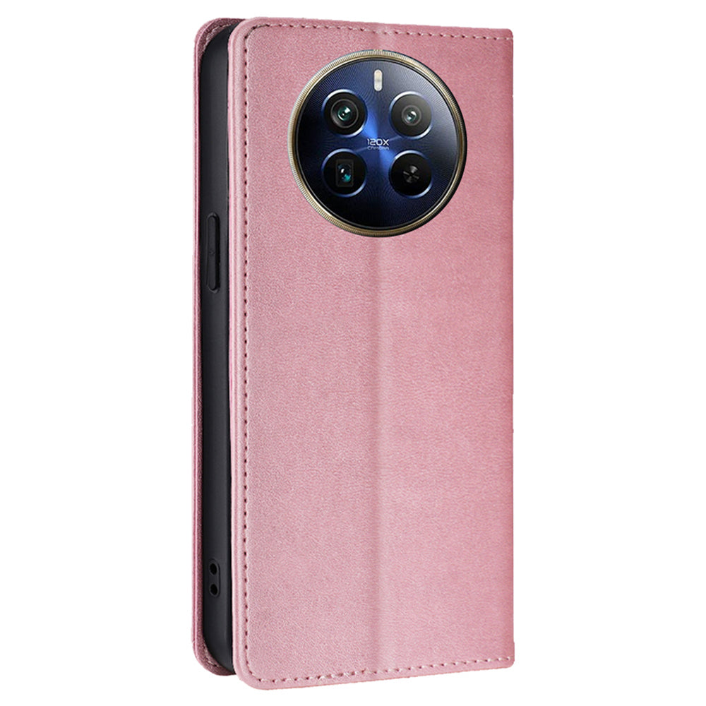 For Realme 12 Pro 5G / 12 Pro+ 5G Leather Case Magnetic Closure Wallet Phone Cover - Rose Gold