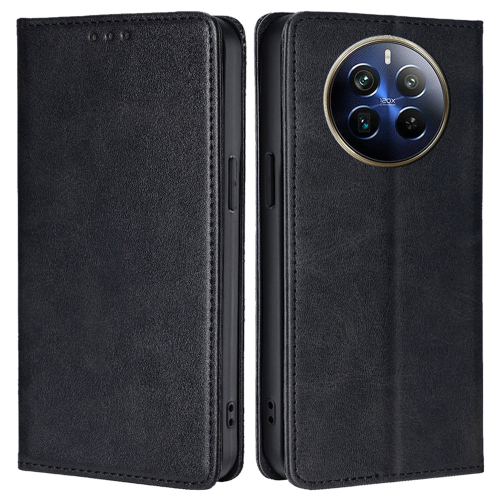 For Realme 12 Pro 5G / 12 Pro+ 5G Leather Case Magnetic Closure Wallet Phone Cover - Black