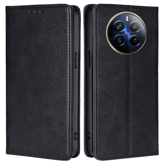 For Realme 12 Pro 5G / 12 Pro+ 5G Leather Case Magnetic Closure Wallet Phone Cover - Black