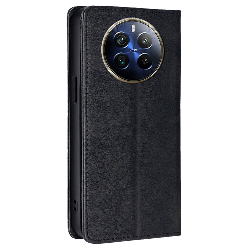 For Realme 12 Pro 5G / 12 Pro+ 5G Leather Case Magnetic Closure Wallet Phone Cover - Black