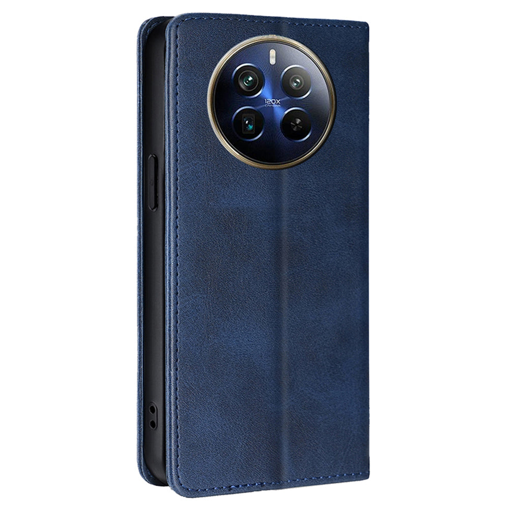 For Realme 12 Pro 5G / 12 Pro+ 5G Leather Case Magnetic Closure Wallet Phone Cover - Sapphire