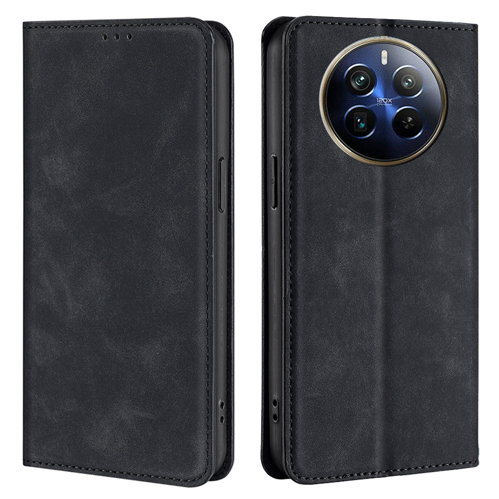 For Realme 12 Pro 5G / 12 Pro+ 5G Case Card Holder Skin-touch Leather Phone Cover - Black