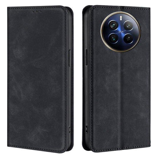 For Realme 12 Pro 5G / 12 Pro+ 5G Case Card Holder Skin-touch Leather Phone Cover - Black
