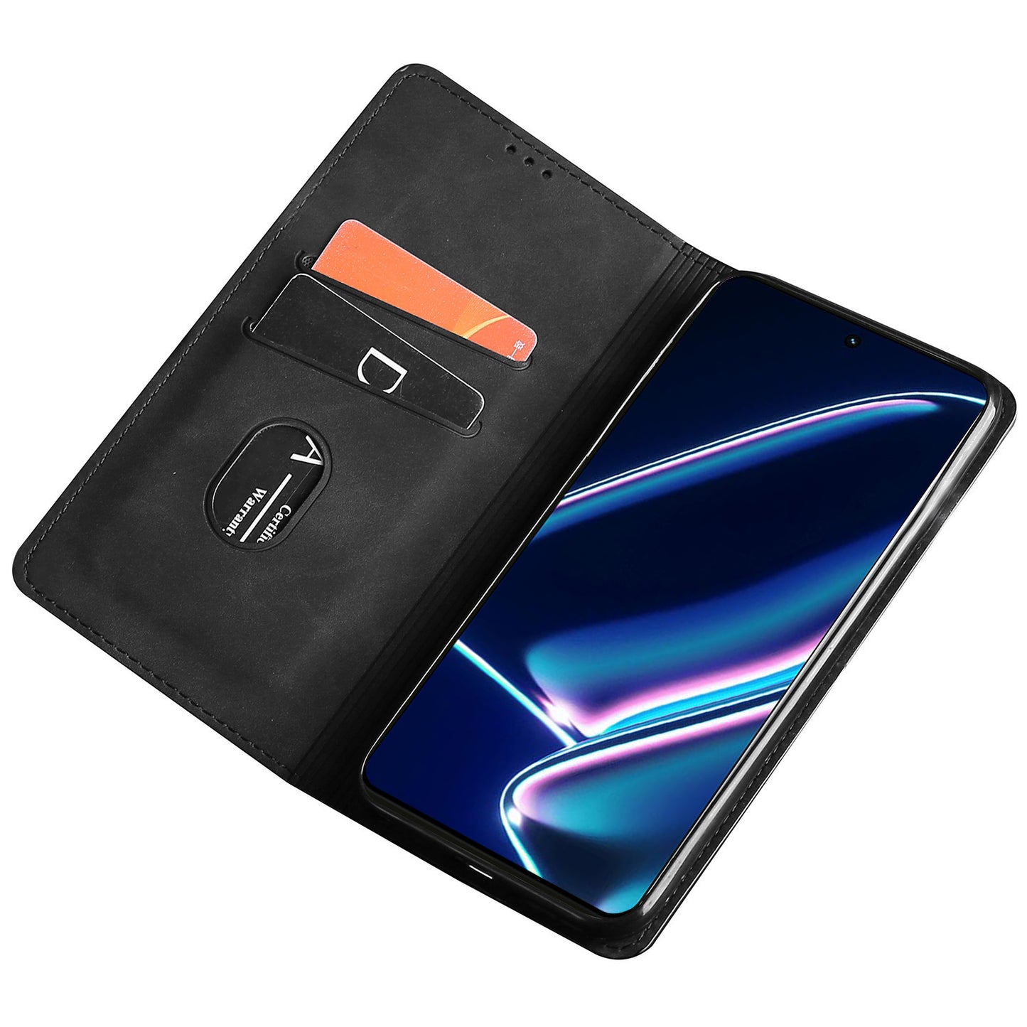 For Realme 12 Pro 5G / 12 Pro+ 5G Case Card Holder Skin-touch Leather Phone Cover - Black