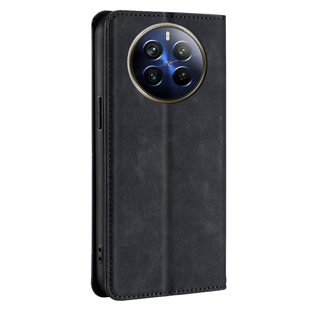 For Realme 12 Pro 5G / 12 Pro+ 5G Case Card Holder Skin-touch Leather Phone Cover - Black