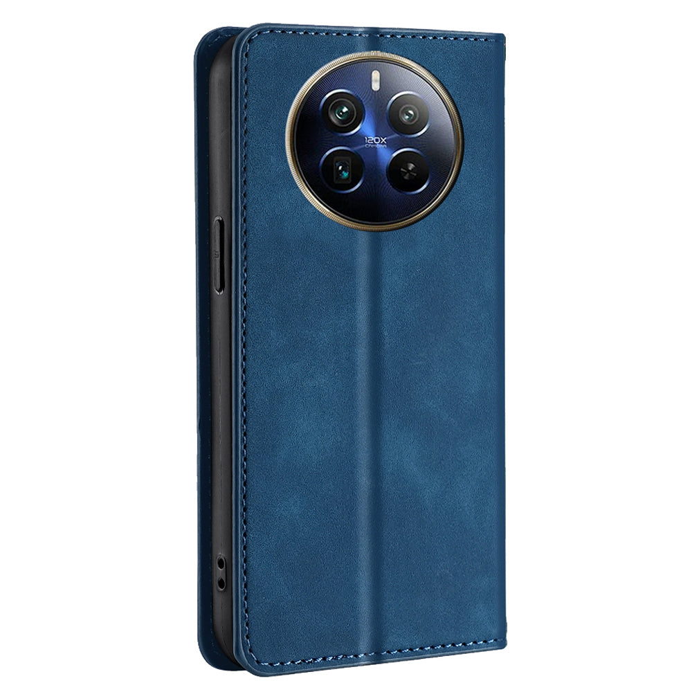 For Realme 12 Pro 5G / 12 Pro+ 5G Case Card Holder Skin-touch Leather Phone Cover - Blue