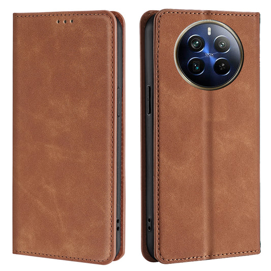 For Realme 12 Pro 5G / 12 Pro+ 5G Case Card Holder Skin-touch Leather Phone Cover - Light Brown