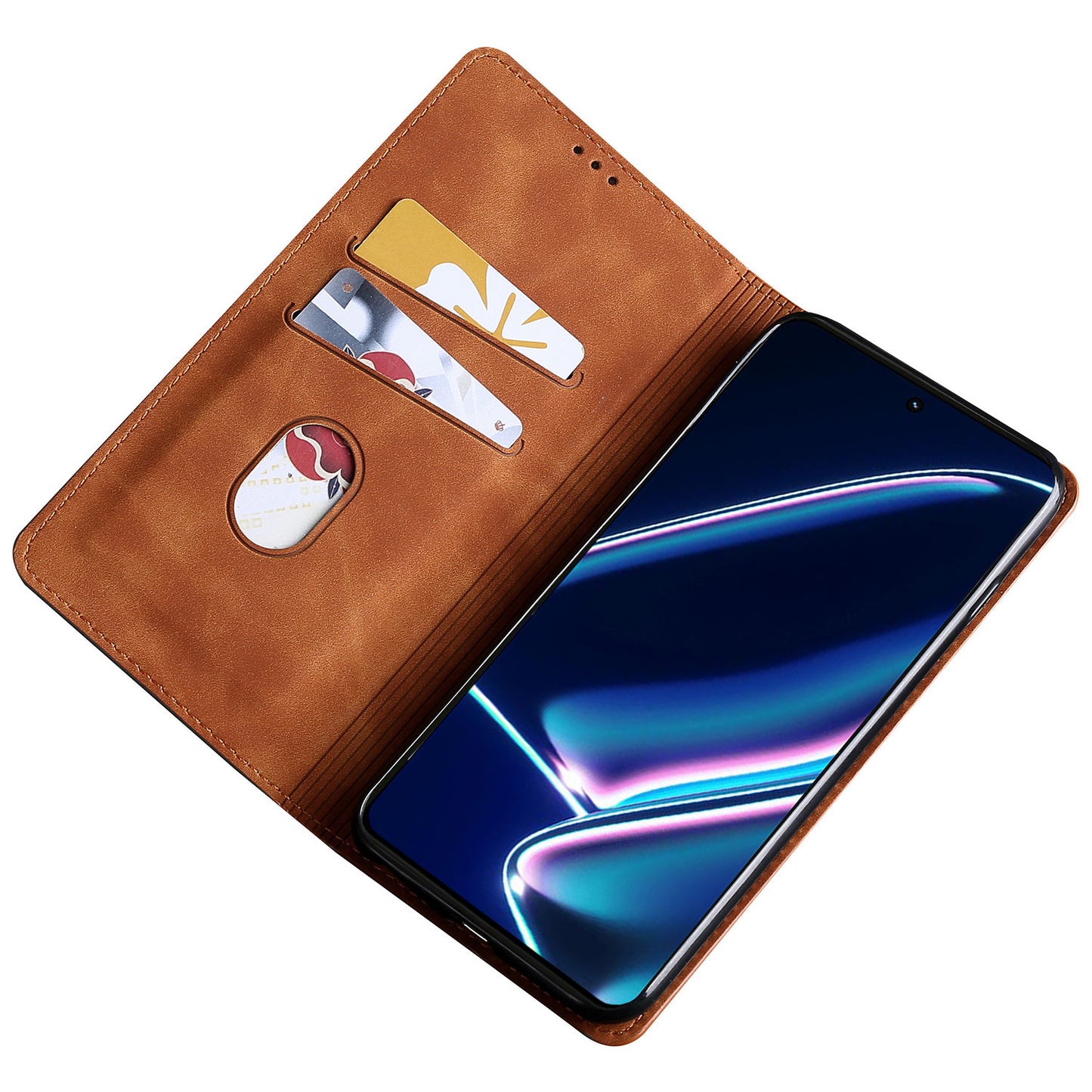 For Realme 12 Pro 5G / 12 Pro+ 5G Case Card Holder Skin-touch Leather Phone Cover - Light Brown