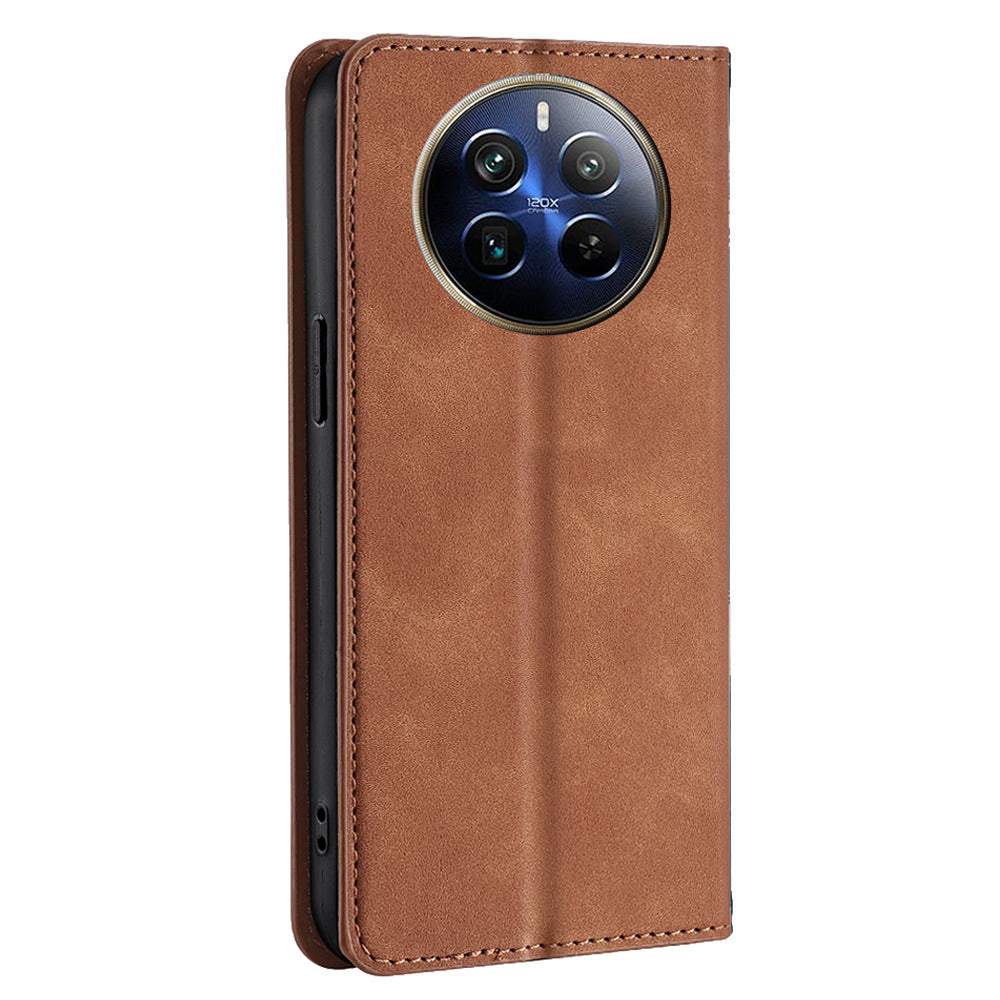 For Realme 12 Pro 5G / 12 Pro+ 5G Case Card Holder Skin-touch Leather Phone Cover - Light Brown
