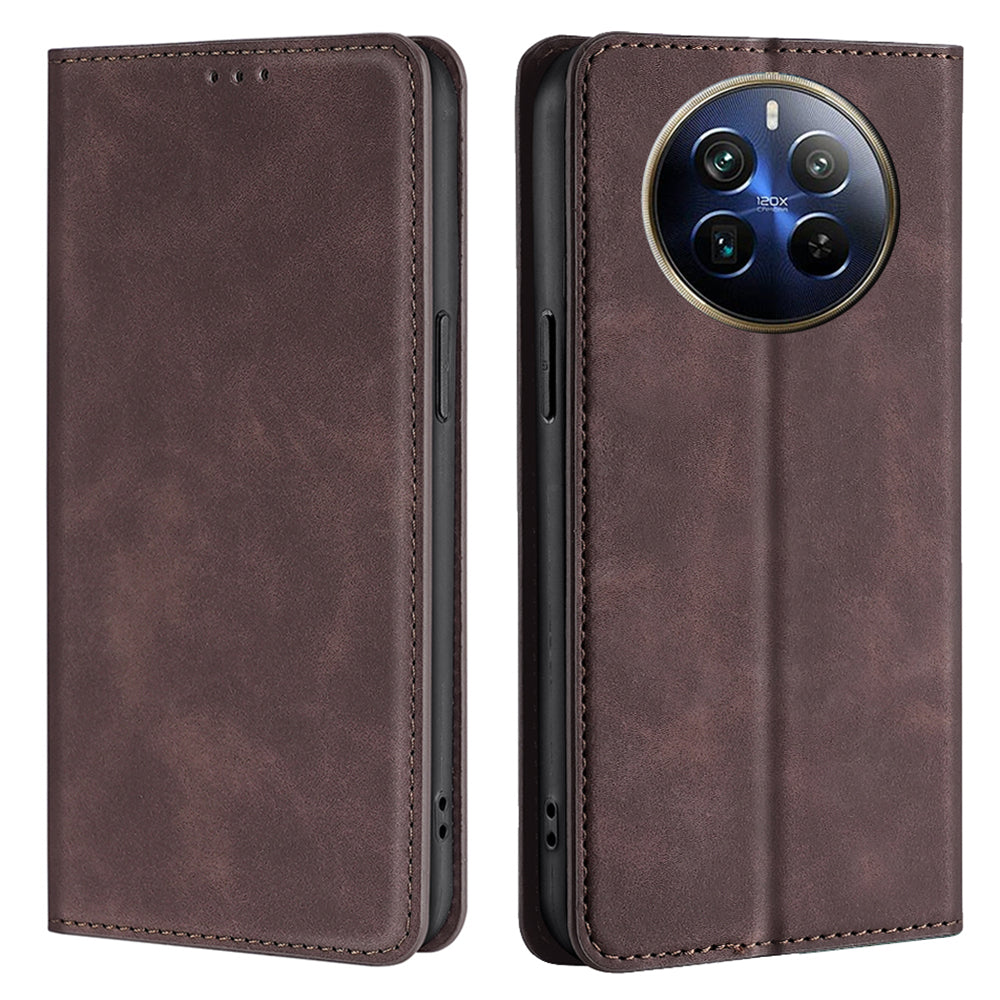 For Realme 12 Pro 5G / 12 Pro+ 5G Case Card Holder Skin-touch Leather Phone Cover - Dark Brown