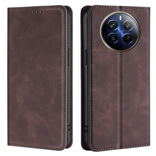 For Realme 12 Pro 5G / 12 Pro+ 5G Case Card Holder Skin-touch Leather Phone Cover - Dark Brown