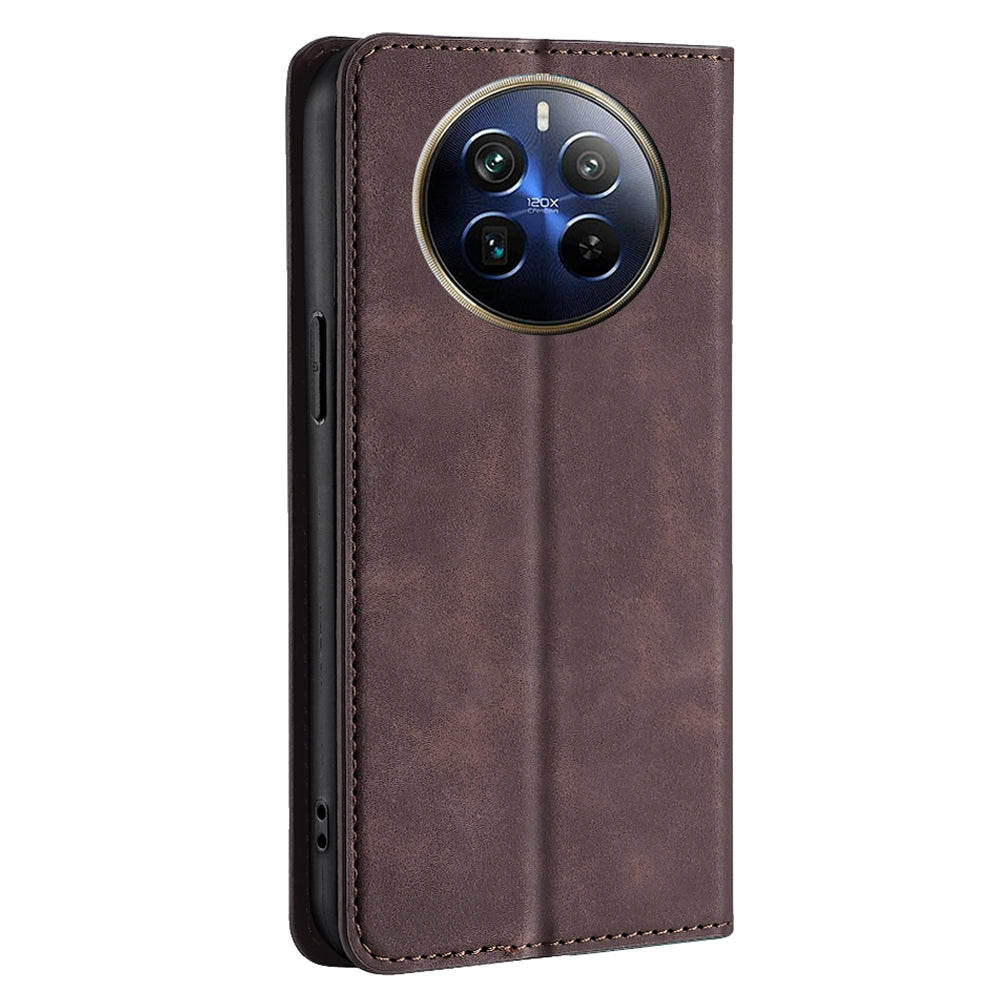 For Realme 12 Pro 5G / 12 Pro+ 5G Case Card Holder Skin-touch Leather Phone Cover - Dark Brown