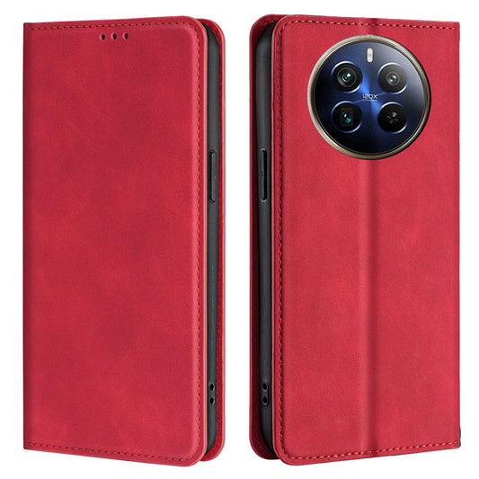 For Realme 12 Pro 5G / 12 Pro+ 5G Case Card Holder Skin-touch Leather Phone Cover - Red