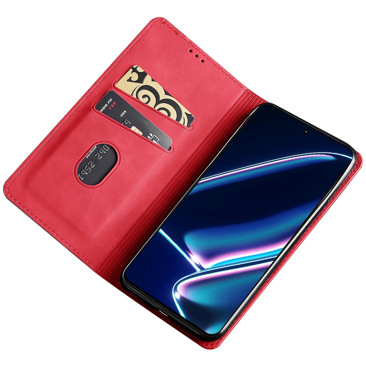 For Realme 12 Pro 5G / 12 Pro+ 5G Case Card Holder Skin-touch Leather Phone Cover - Red