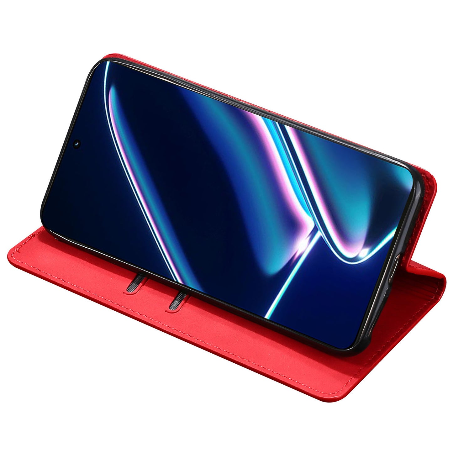 For Realme 12 Pro 5G / 12 Pro+ 5G Case Card Holder Skin-touch Leather Phone Cover - Red
