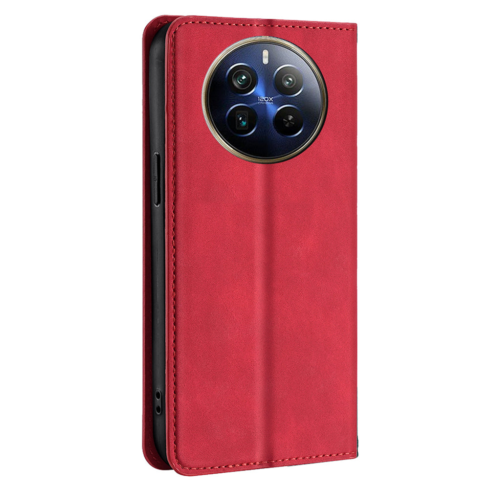 For Realme 12 Pro 5G / 12 Pro+ 5G Case Card Holder Skin-touch Leather Phone Cover - Red
