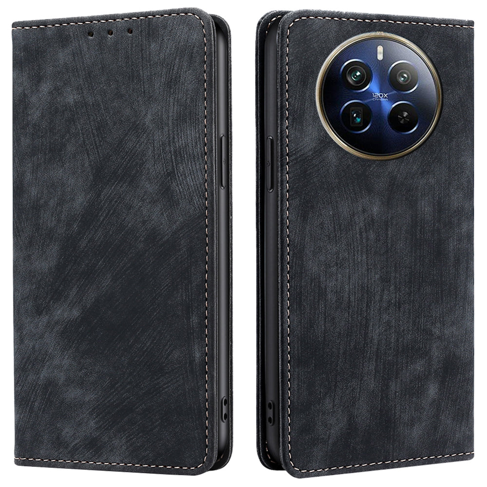 For Realme 12 Pro 5G / 12 Pro+ 5G Case RFID Blocking Wallet PU Leather Stand Phone Cover - Black