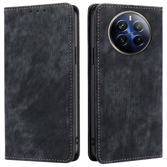 For Realme 12 Pro 5G / 12 Pro+ 5G Case RFID Blocking Wallet PU Leather Stand Phone Cover - Black