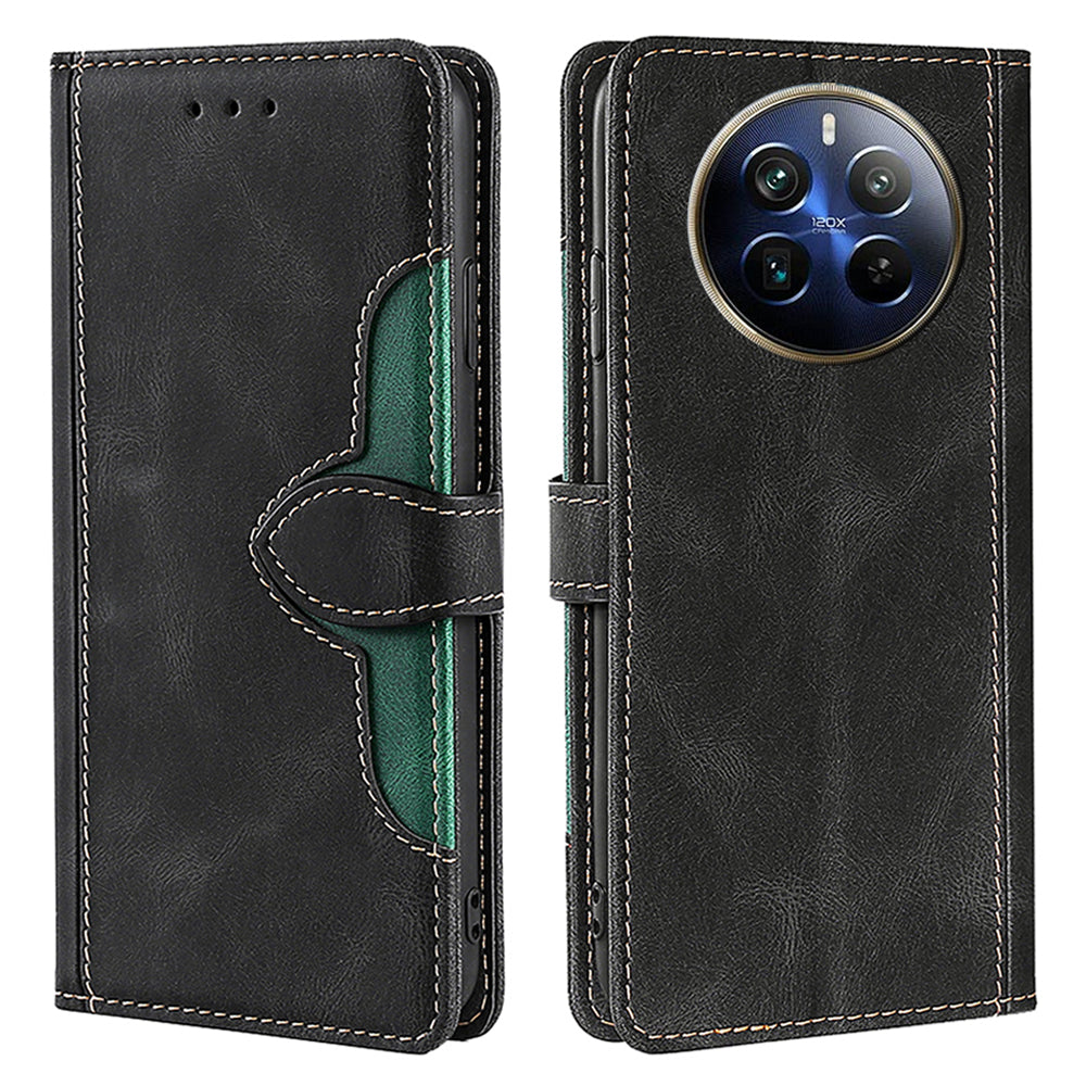 For Realme 12 Pro 5G / 12 Pro+ 5G Case Skin-touch Leather Phone Cover with Wallet Stand - Black