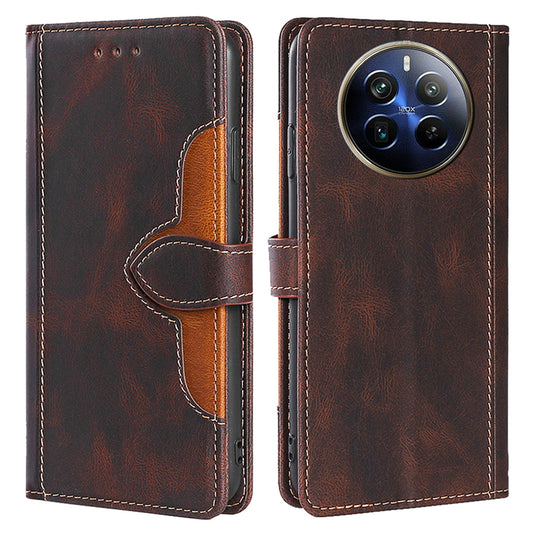 For Realme 12 Pro 5G / 12 Pro+ 5G Case Skin-touch Leather Phone Cover with Wallet Stand - Brown