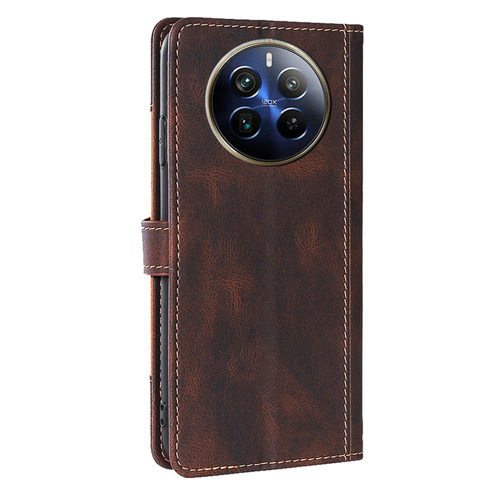 For Realme 12 Pro 5G / 12 Pro+ 5G Case Skin-touch Leather Phone Cover with Wallet Stand - Brown