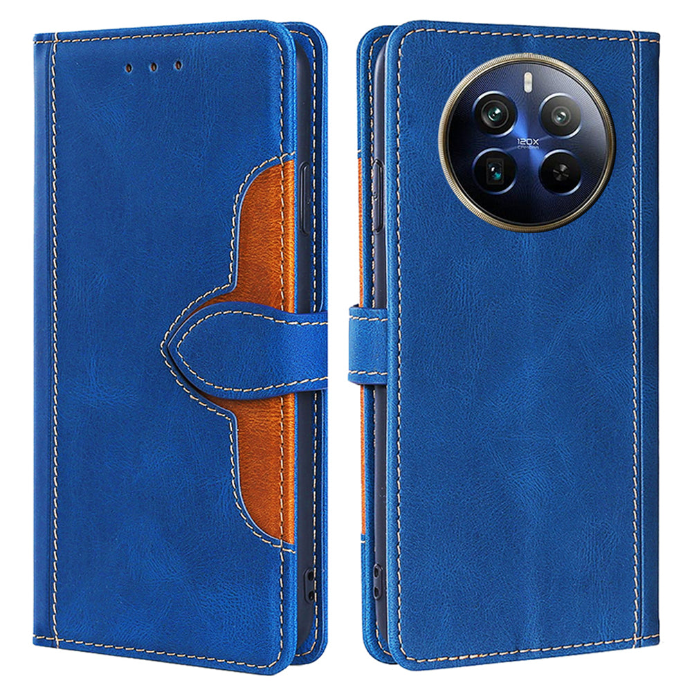 For Realme 12 Pro 5G / 12 Pro+ 5G Case Skin-touch Leather Phone Cover with Wallet Stand - Blue