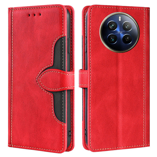 For Realme 12 Pro 5G / 12 Pro+ 5G Case Skin-touch Leather Phone Cover with Wallet Stand - Red