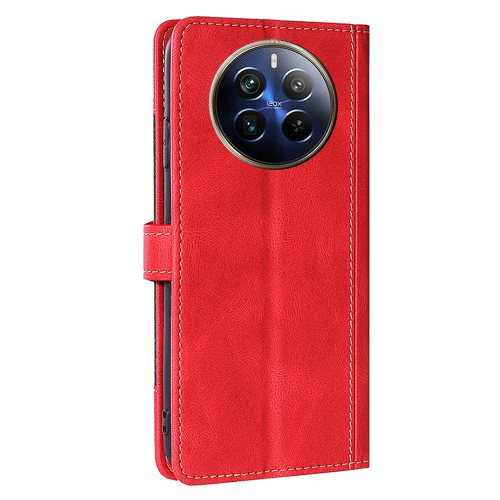 For Realme 12 Pro 5G / 12 Pro+ 5G Case Skin-touch Leather Phone Cover with Wallet Stand - Red