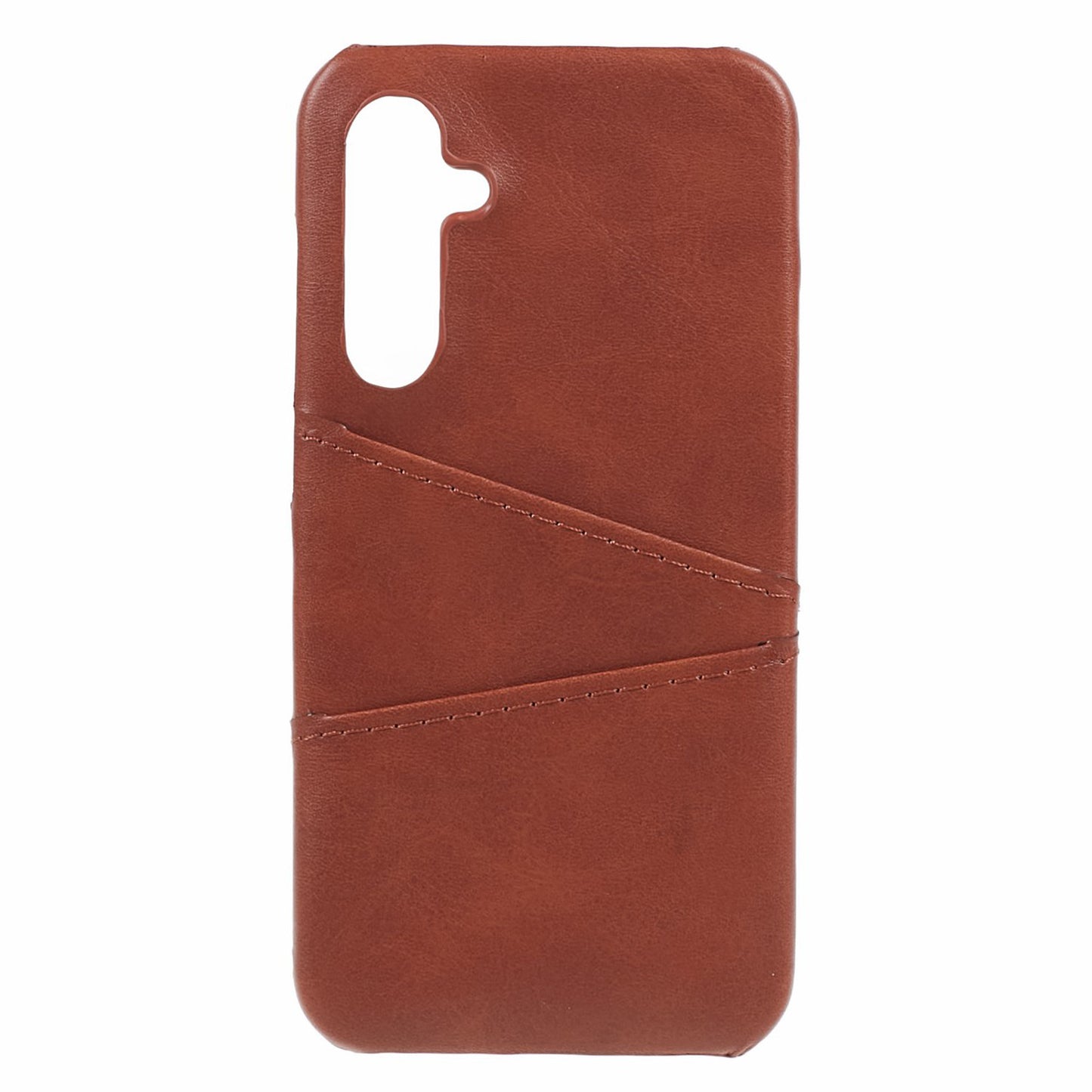 For Samsung Galaxy A35 5G Case Leather Coated PC Phone Cover with 2 Card Slots - Coffee