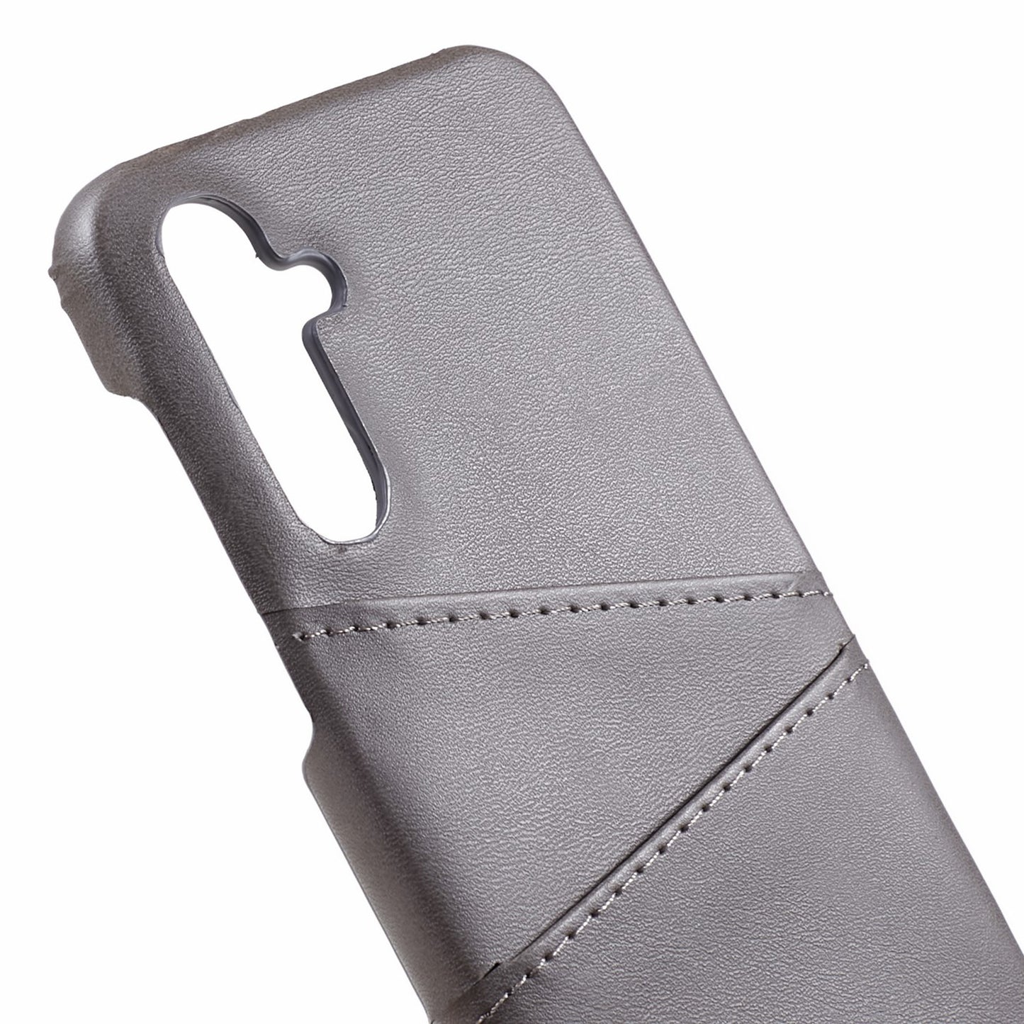 For Samsung Galaxy A35 5G Case Leather Coated PC Phone Cover with 2 Card Slots - Grey