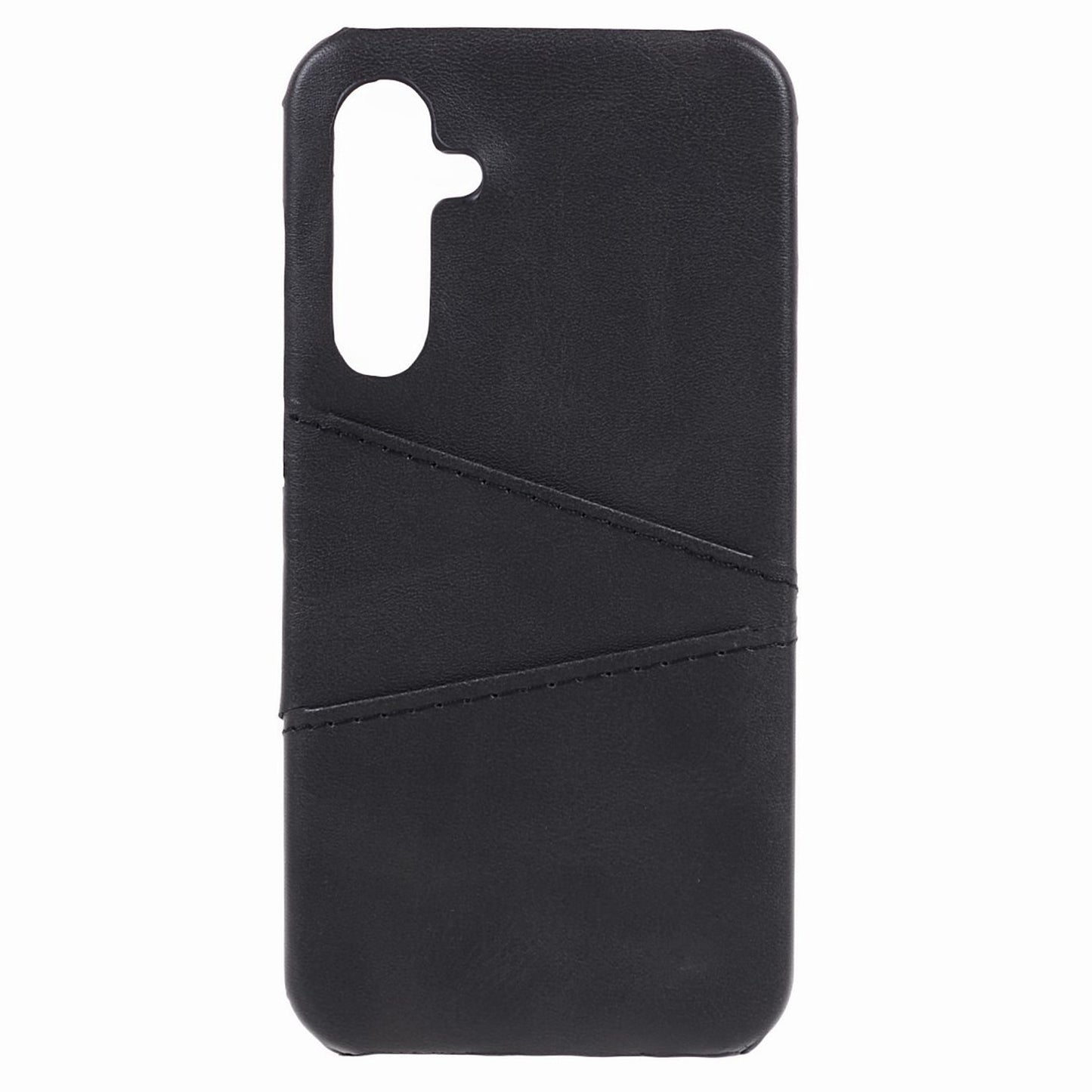 For Samsung Galaxy A35 5G Case Leather Coated PC Phone Cover with 2 Card Slots - Black