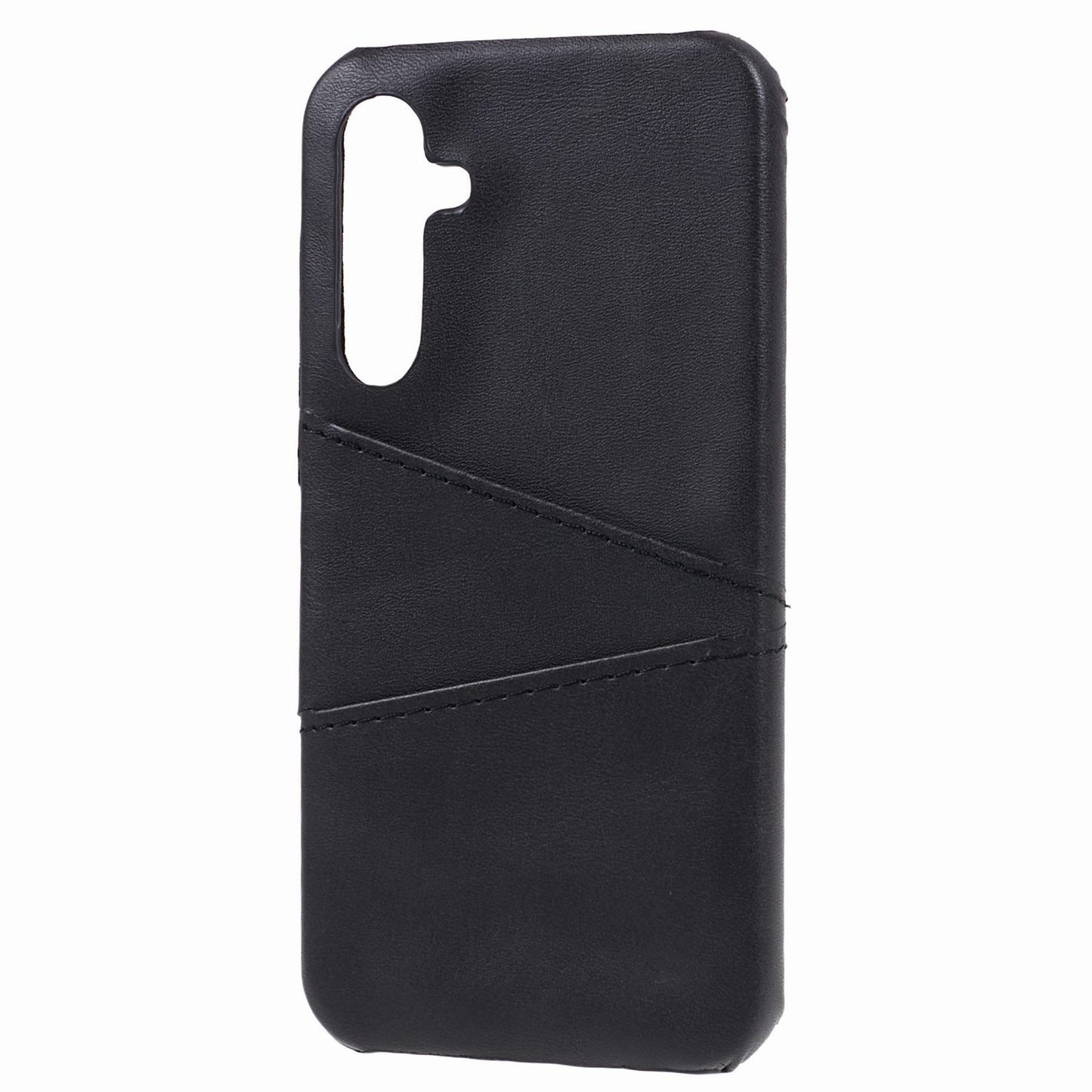 For Samsung Galaxy A35 5G Case Leather Coated PC Phone Cover with 2 Card Slots - Black