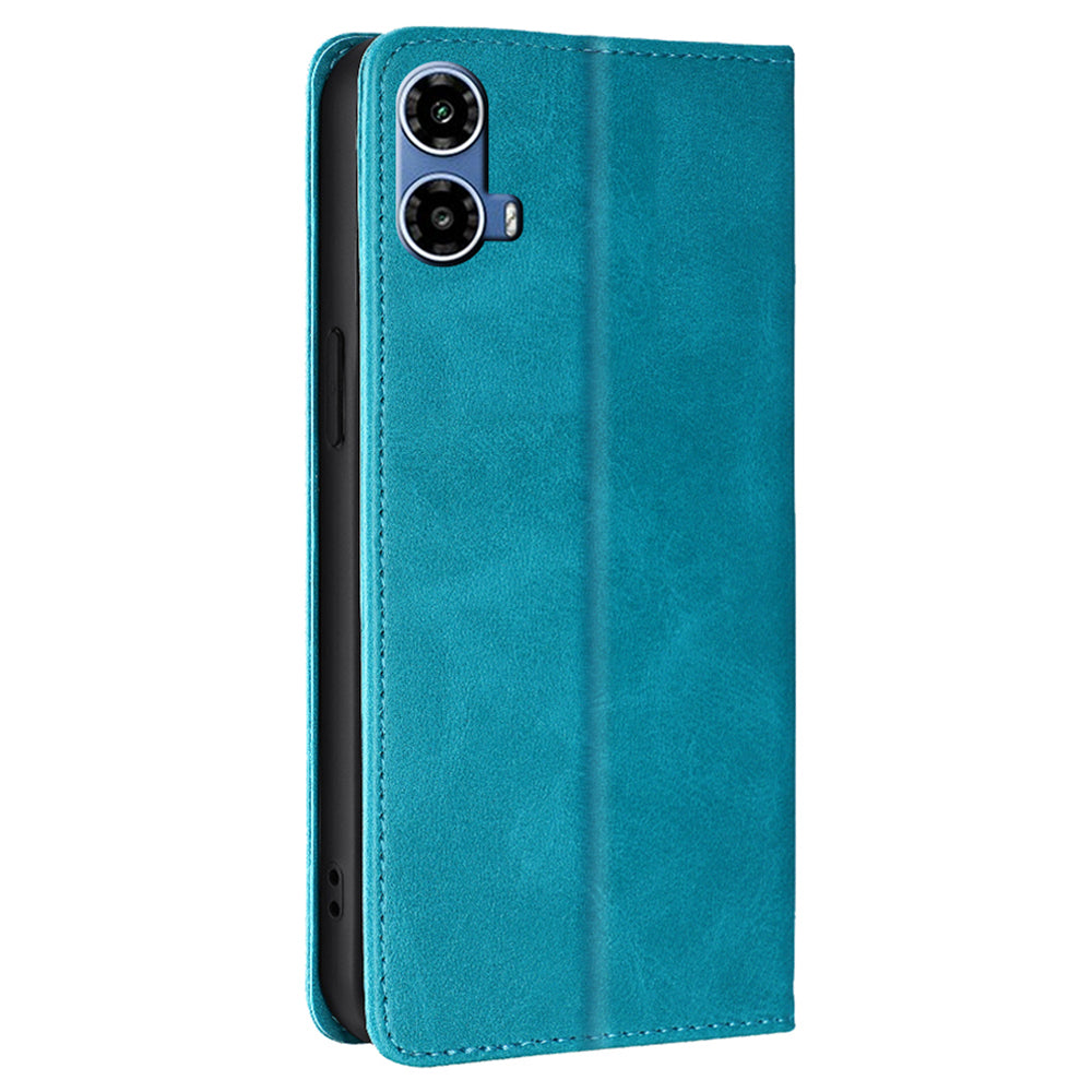 For Motorola Moto G34 5G Leather Case Magnetic Closing Wallet Flip Phone Cover - Baby Blue