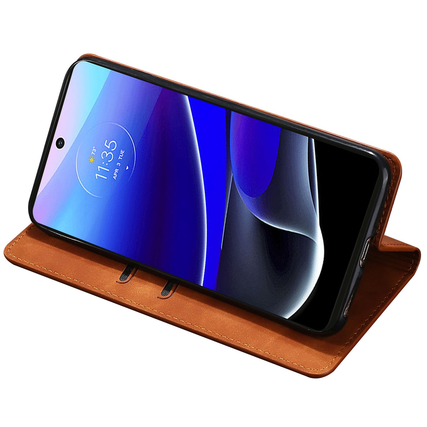 For Motorola Moto G34 5G Case Leather Phone Cover with Card Slots Mobile Accessories Supplier - Light Brown