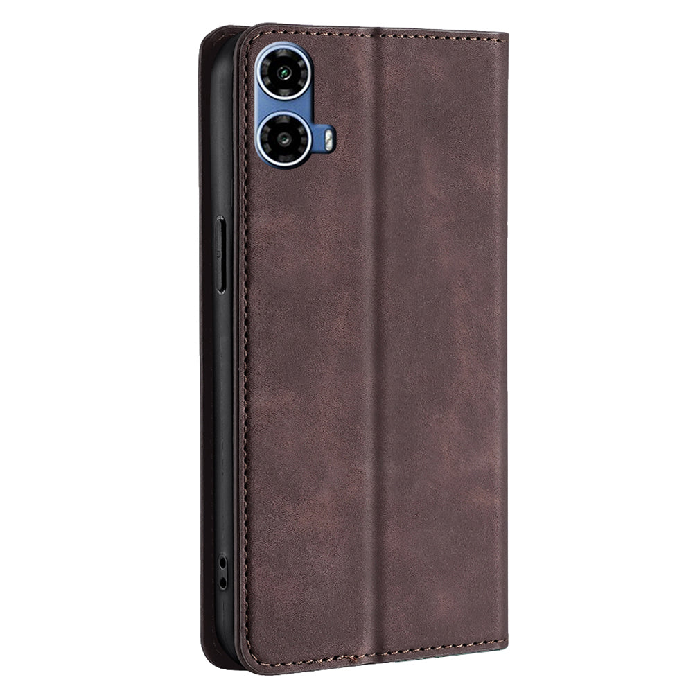 For Motorola Moto G34 5G Case Leather Phone Cover with Card Slots Mobile Accessories Supplier - Dark Brown