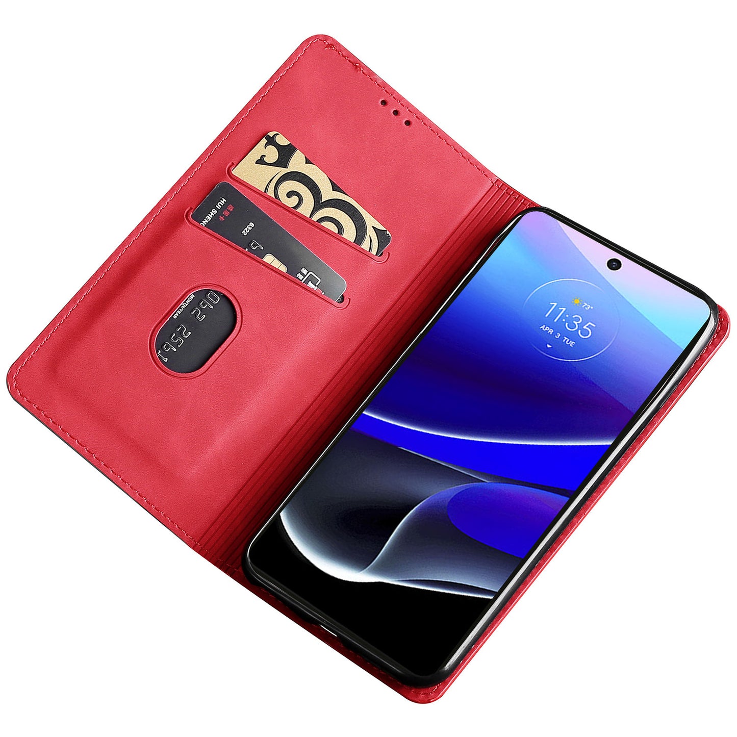 For Motorola Moto G34 5G Case Leather Phone Cover with Card Slots Mobile Accessories Supplier - Red