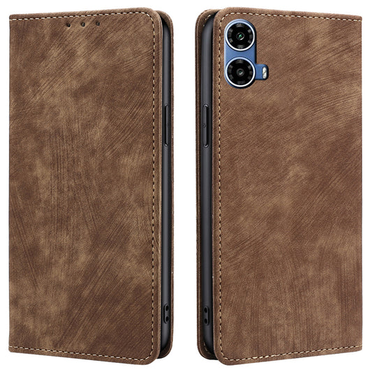 For Motorola Moto G34 5G Case RFID Blocking PU Leather Stand Wallet Phone Cover - Brown