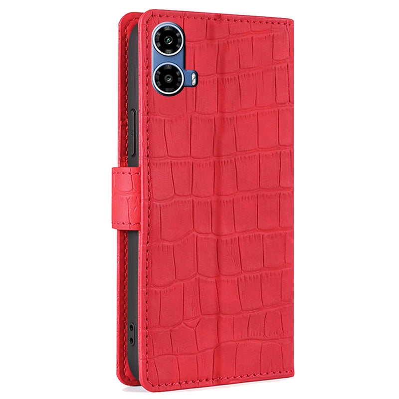 For Motorola Moto G34 5G Case Crocodile Texture Wallet Scratch-proof Protective Cover - Red
