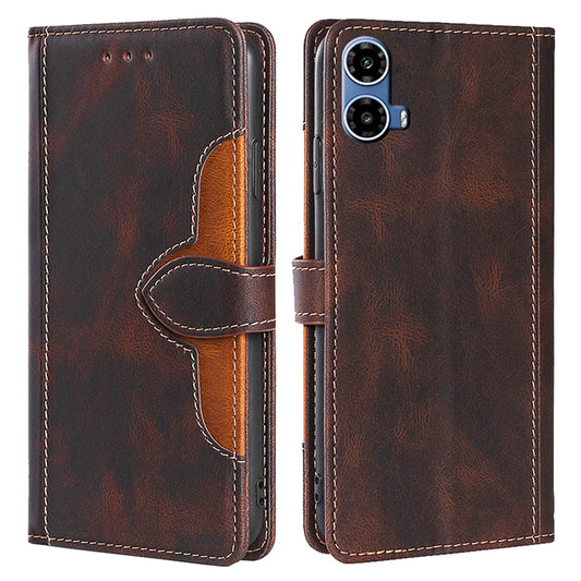 For Motorola Moto G34 5G Case Skin-Touch Leather Wallet Stand Phone Cover - Brown