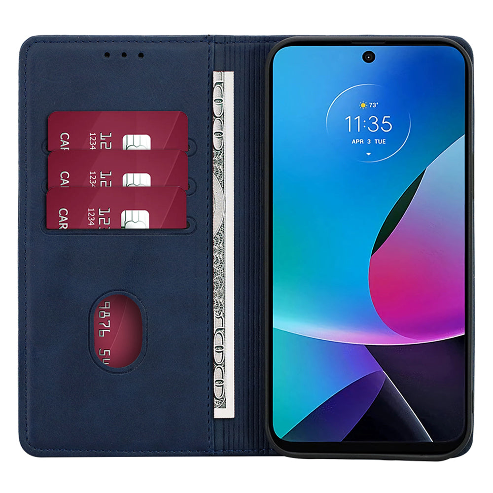 For Motorola Moto G24 4G / G04 4G Wallet Case Magnetic Closure Anti-Drop Leather Phone Cover - Sapphire