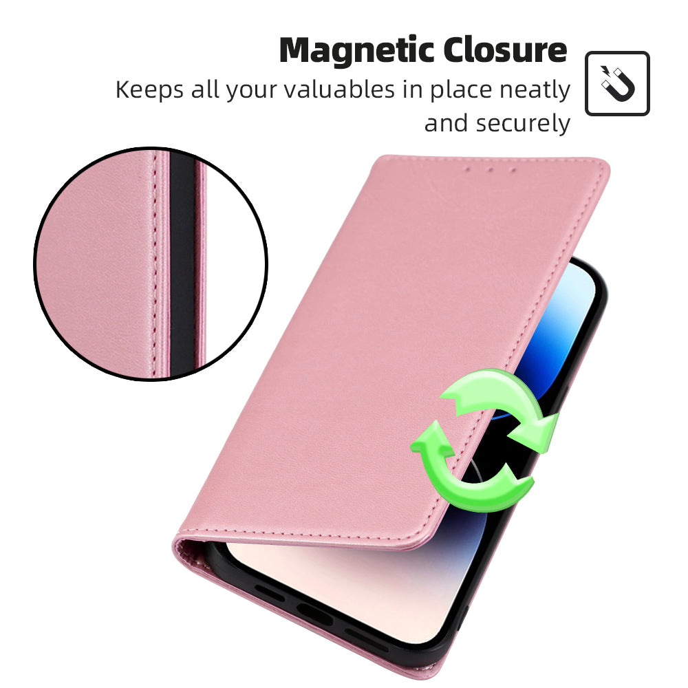 For Motorola Moto G24 4G / G04 4G Wallet Case Magnetic Closure Anti-Drop Leather Phone Cover - Rose Gold