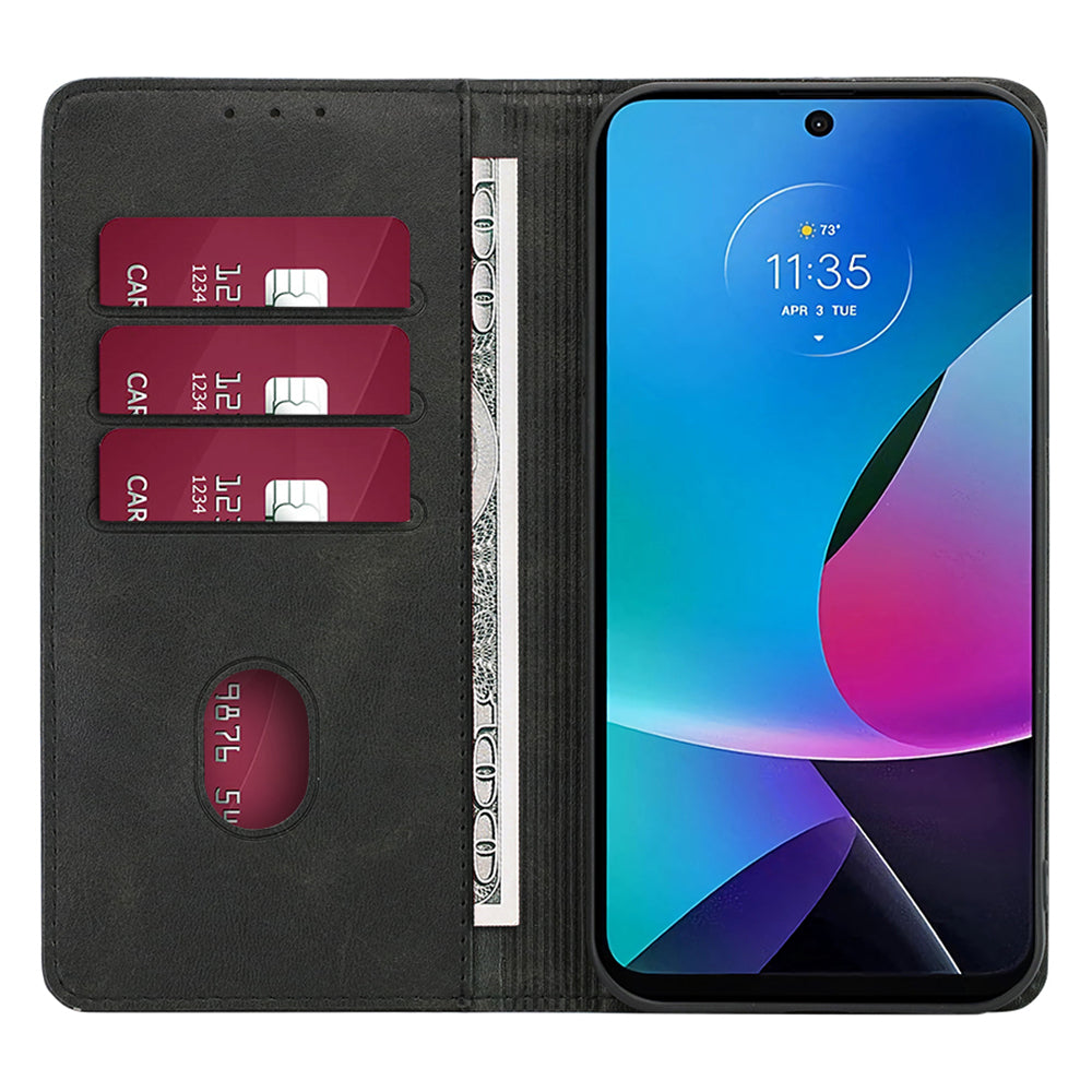 For Motorola Moto G24 4G / G04 4G Wallet Case Magnetic Closure Anti-Drop Leather Phone Cover - Black