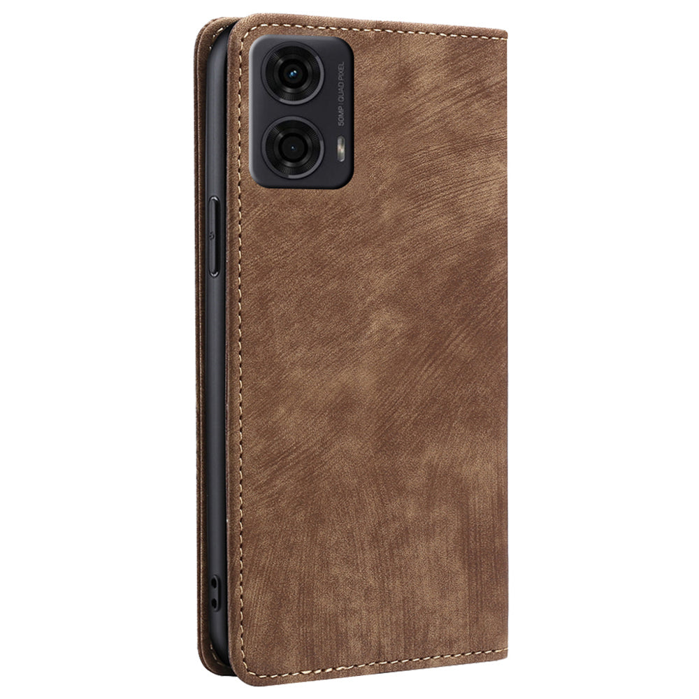 For Motorola Moto G24 4G / G04 4G Case RFID Blocking PU Leather Stand Wallet Phone Cover - Brown