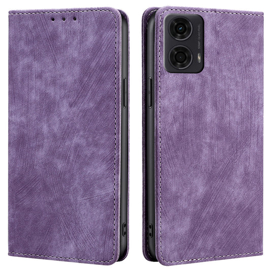For Motorola Moto G24 4G / G04 4G Case RFID Blocking PU Leather Stand Wallet Phone Cover - Purple