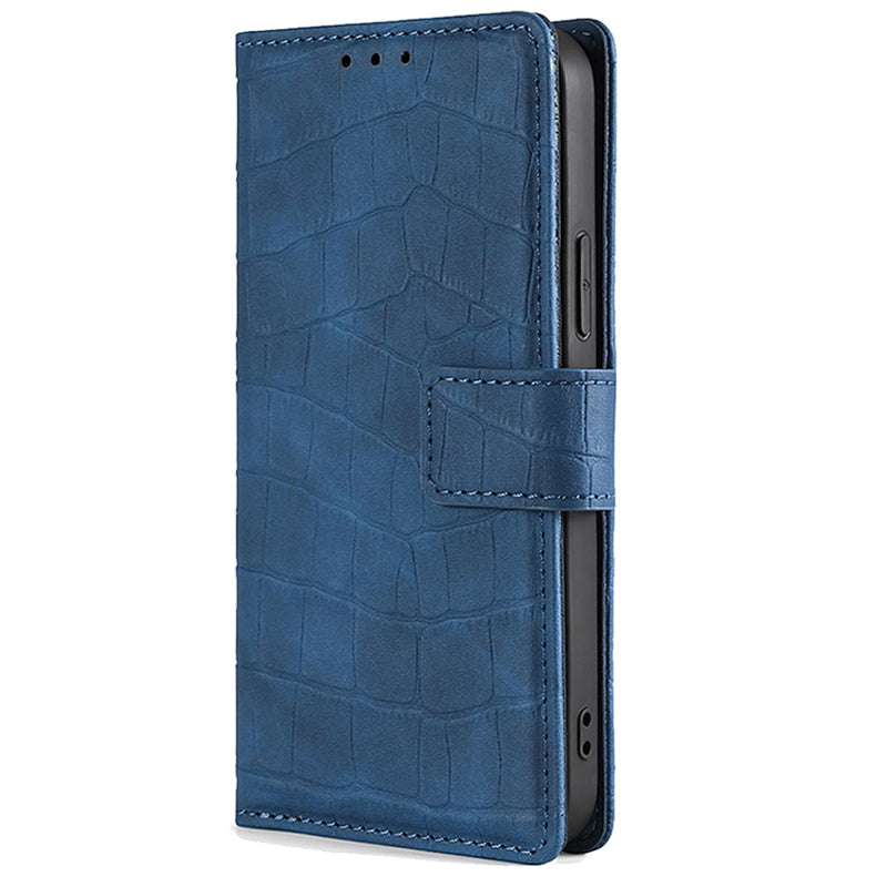For Motorola Moto G24 4G Phone Case Crocodile Texture PU Leather Cover with Magnetic Clasp - Blue